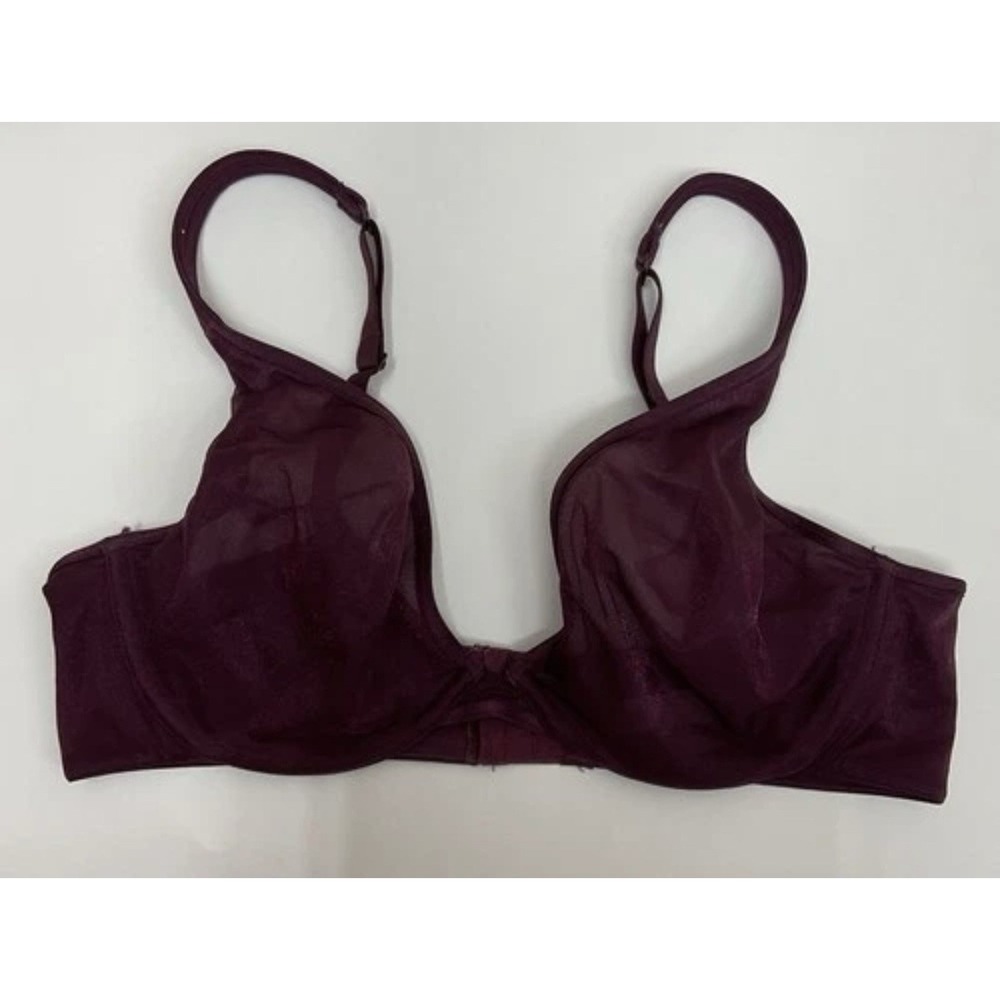 Cacique Maroon Unlined Plunge Underwire Back Closure Stretch Bra Women Size 38DD
